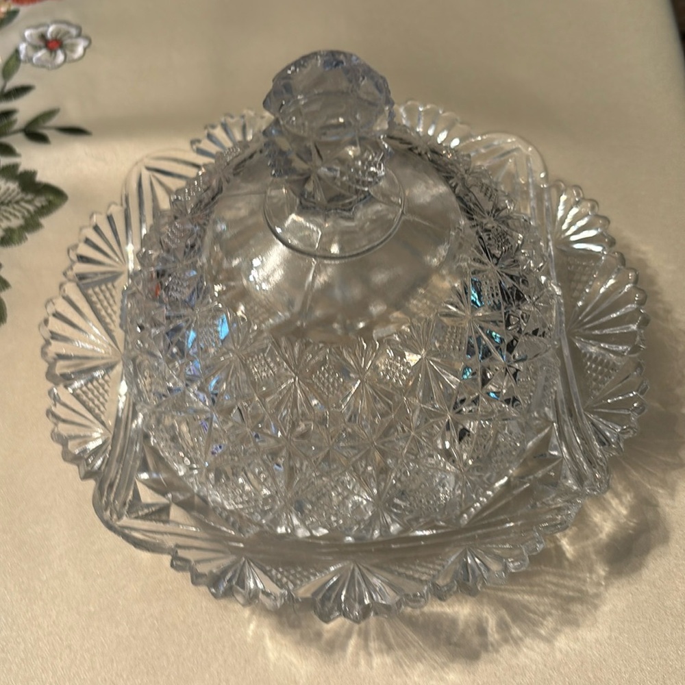 Beautiful vintage cut glass butter dish